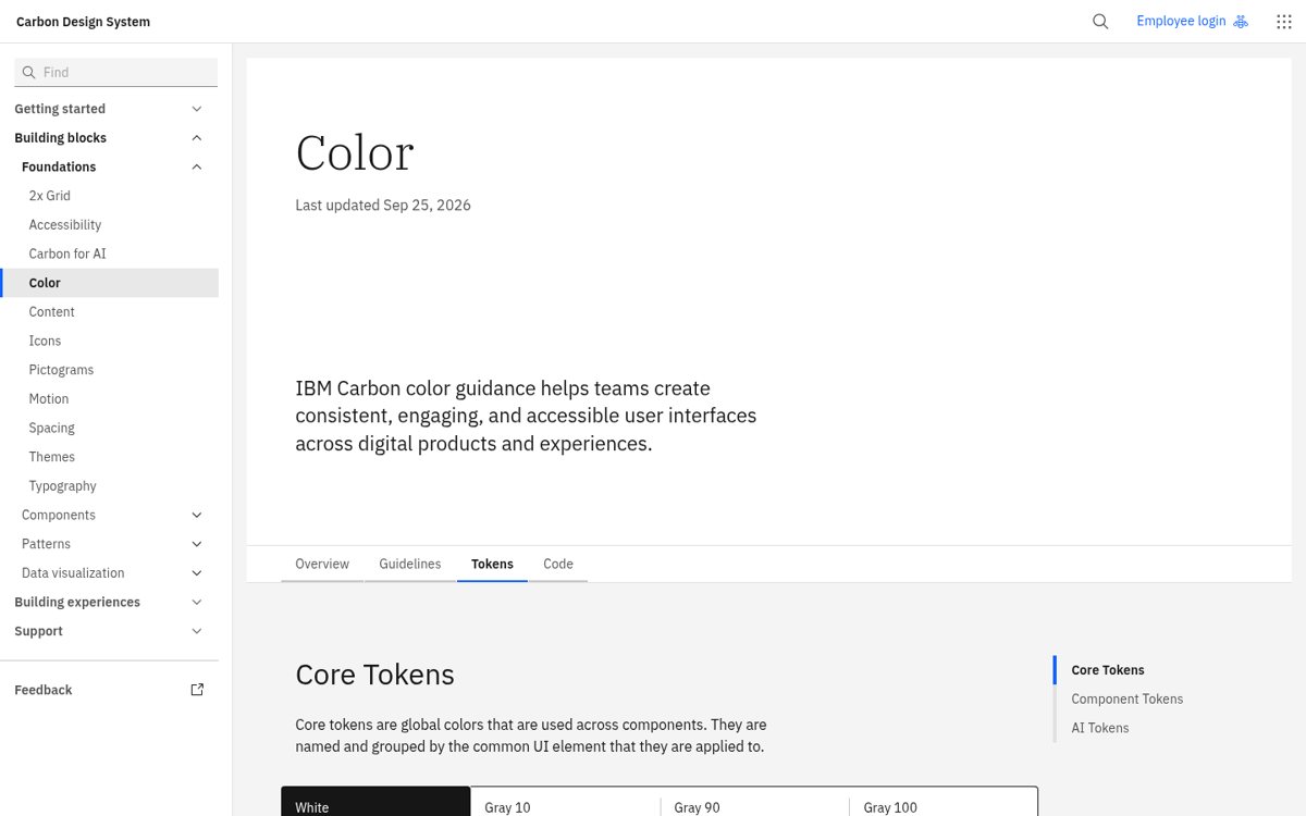 Page capture of IBM Carbon Design System (https://carbondesignsystem.com/) as analysed on 2026-10-25