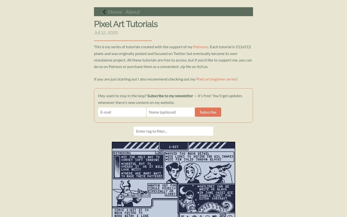 Page capture of Pixel-art fundamentals & dithering (https://saint11.art/blog/pixel-art-tutorials/) as analysed on 2026-10-22