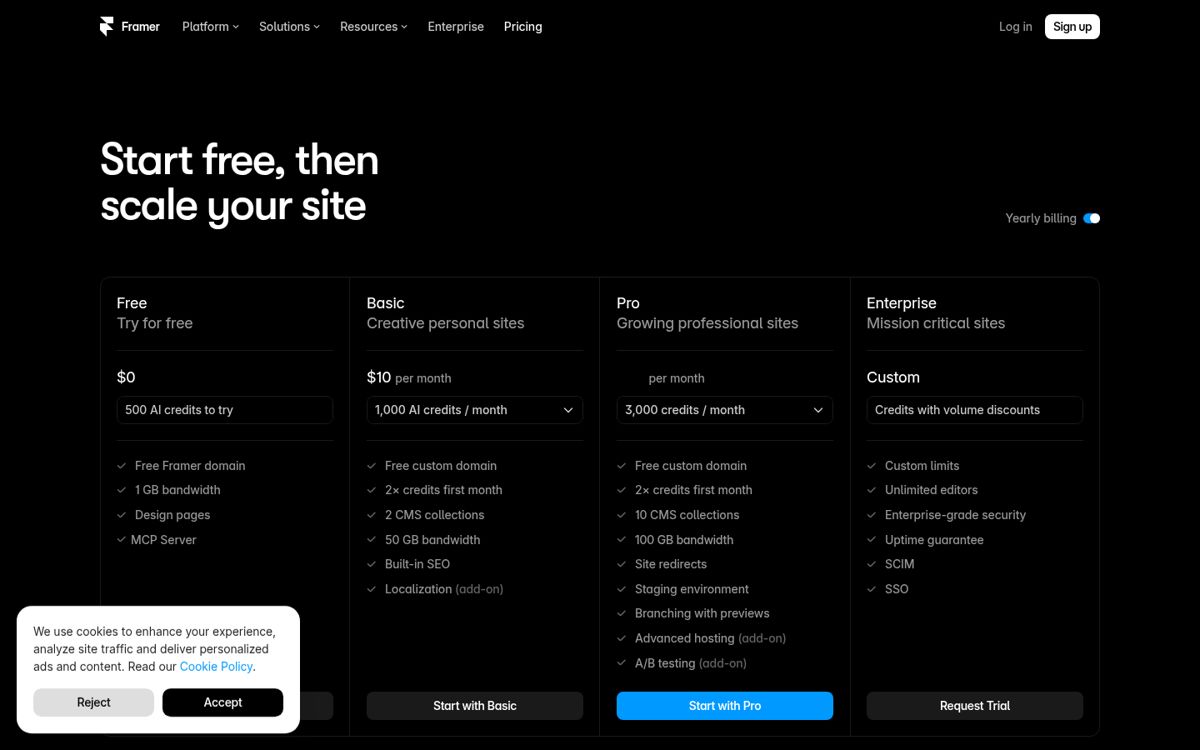 Framer step 2: Pricing