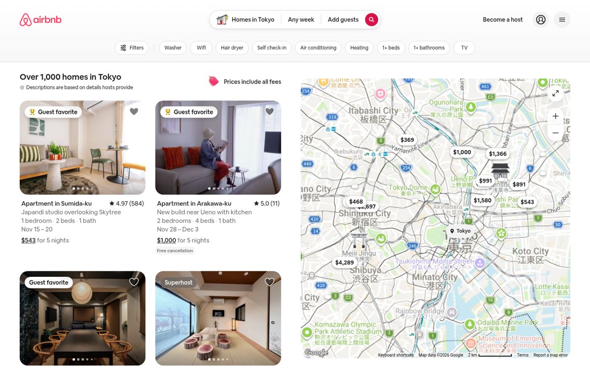 Airbnb step 2: Search results